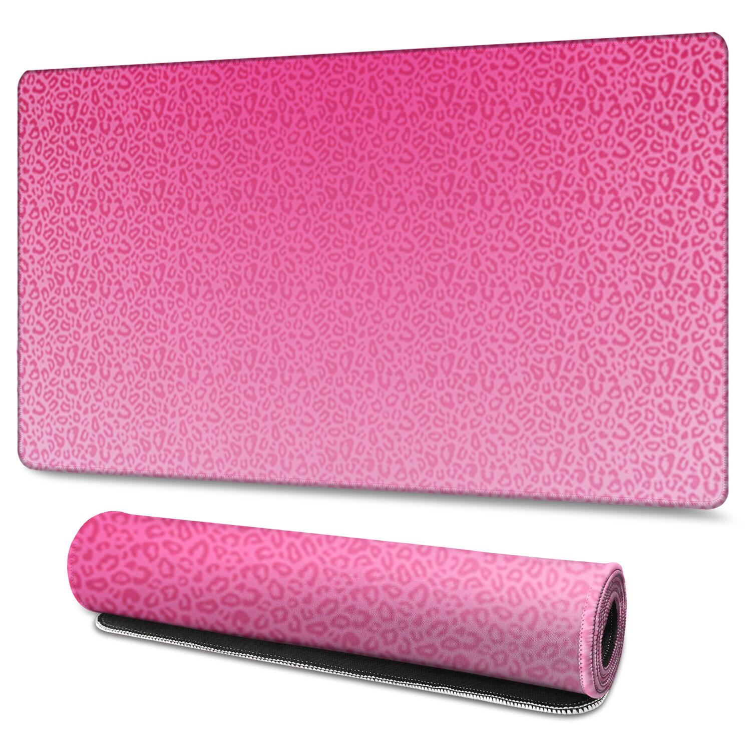 Long Mouse Pads for Desk,Pink Gradient Leopard Print Desk Mats on Top Of Desks, Desk Mouse Pad Extra Large with 3mm Non-Slip Base and Stitched Edge for Gaming,Office,Work,Home 47.3"x23.6"