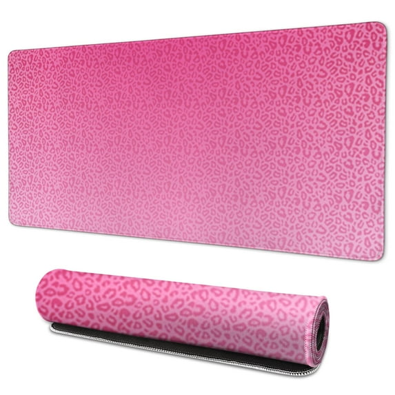 Long Mouse Pads for Desk,Pink Gradient Leopard Print Desk Mats on Top Of Desks, Desk Mouse Pad Extra Large with 3mm Non-Slip Base and Stitched Edge for Gaming,Office,Work,Home 35.4"x15.7"