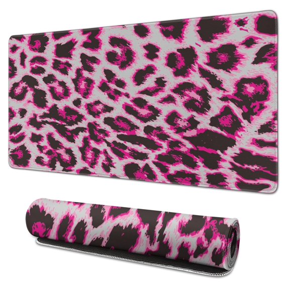 Long Mouse Pads for Desk,Pink and Gray Of Leopard Print Desk Mats on Top Of Desks, Desk Mouse Pad Extra Large with 3mm Non-Slip Base and Stitched Edge for Gaming,Office,Work,Home 31.5"x15.7"