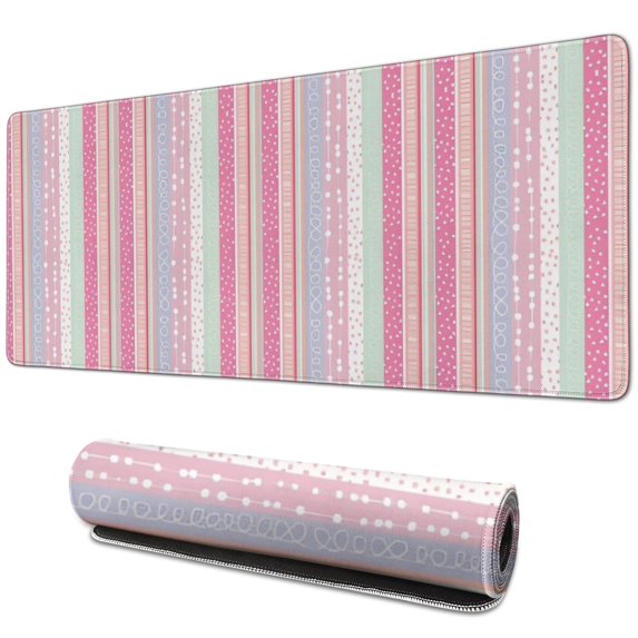 Long Mouse Pads for Desk,Pink and Green Striped Pattern Desk Mats on Top Of Desks, Desk Mouse Pad Extra Large with 3mm Non-Slip Base and Stitched Edge for Gaming,Office,Work,Home 31.5"x11.8"