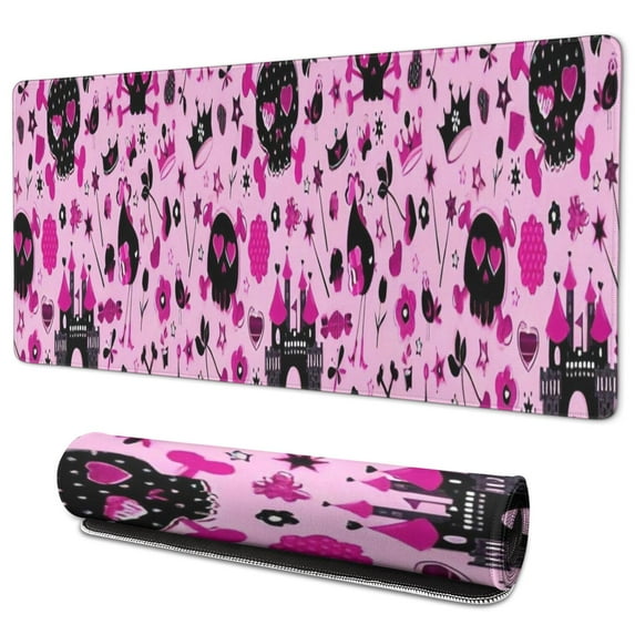 Long Mouse Pads for Desk,Pink Halloween Fantasy Pattern Desk Mats on Top Of Desks, Desk Mouse Pad Extra Large with 3mm Non-Slip Base and Stitched Edge for Gaming,Office,Work,Home 35.4x15.7in