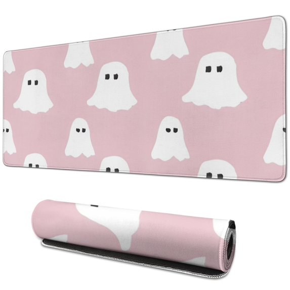 Long Mouse Pads for Desk,Pink Halloween Ghosts Desk Mats on Top Of Desks, Desk Mouse Pad Extra Large with 3mm Non-Slip Base and Stitched Edge for Gaming,Office,Work,Home 31.5x11.8in
