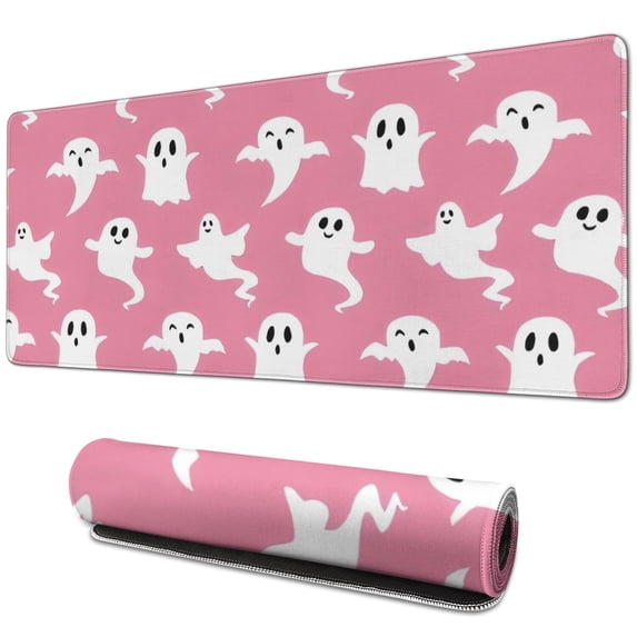 Long Mouse Pads for Desk,Pink Halloween Ghosts Desk Mats on Top Of Desks, Desk Mouse Pad Extra Large with 3mm Non-Slip Base and Stitched Edge for Gaming,Office,Work,Home 31.5x11.8in