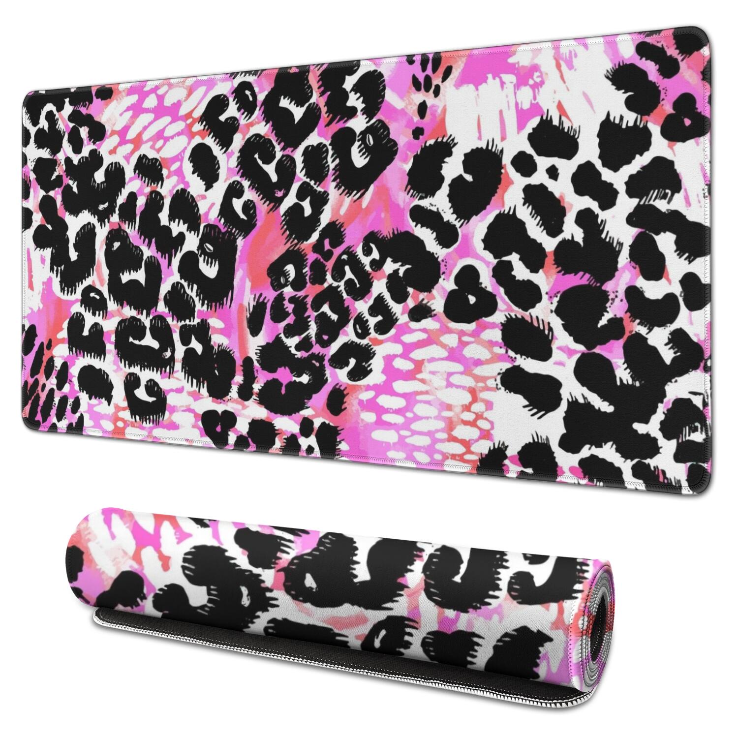 Long Mouse Pads for Desk,Pink Leopard Pattern Desk Mats on Top Of Desks, Desk Mouse Pad Extra Large with 3mm Non-Slip Base and Stitched Edge for Gaming,Office,Work,Home 31.5"x15.7"