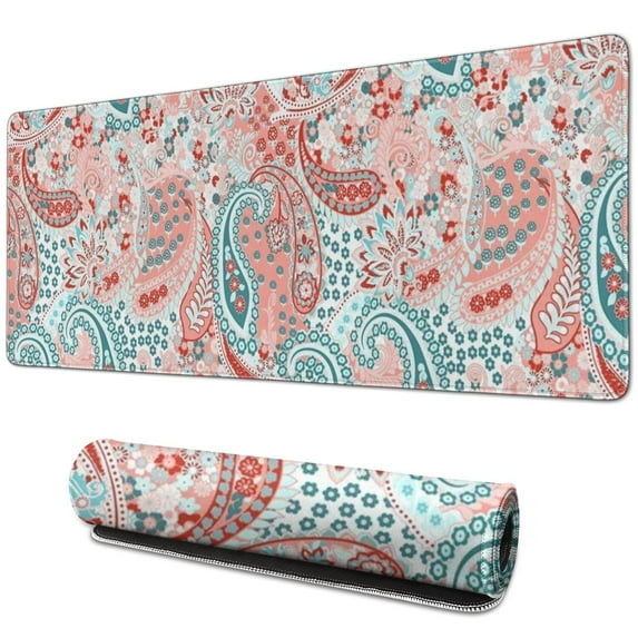 Long Mouse Pads for Desk,Pink Paisley and Floral Pattern Desk Mats on Top Of Desks, Desk Mouse Pad Extra Large with 3mm Non-Slip Base and Stitched Edge for Gaming,Office,Work,Home 31.5"x11.8"