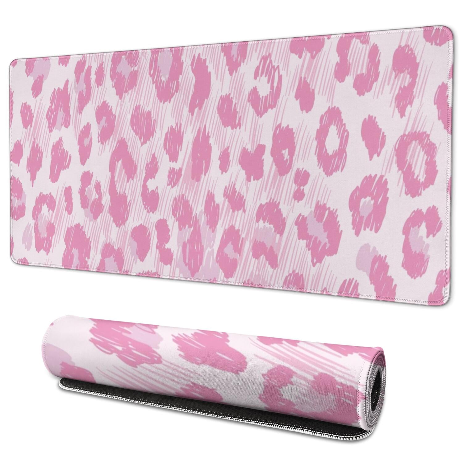 Long Mouse Pads for Desk,Pink and Pink Of Leopard Print Desk Mats on Top Of Desks, Desk Mouse Pad Extra Large with 3mm Non-Slip Base and Stitched Edge for Gaming,Office,Work,Home 35.4"x15.7"