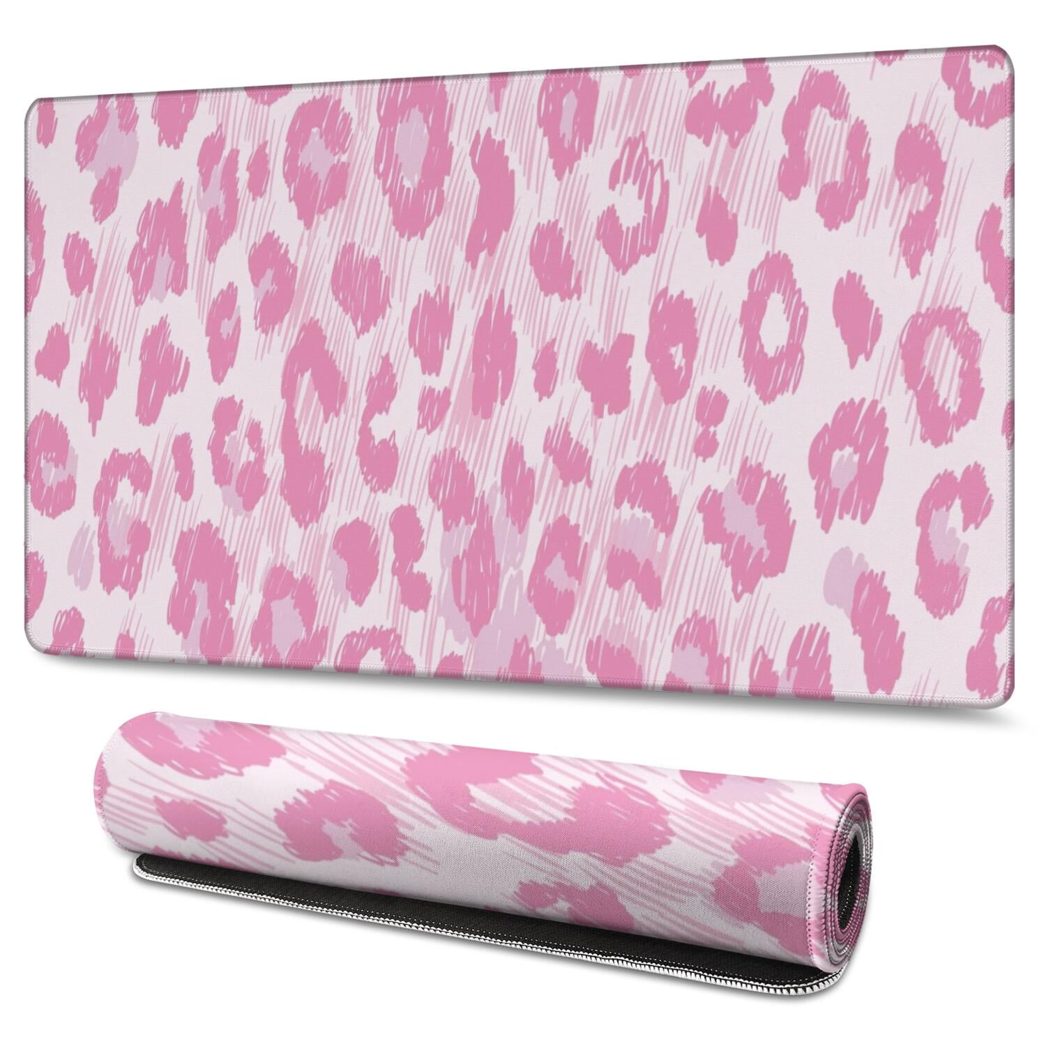 Long Mouse Pads for Desk,Pink and Pink Of Leopard Print Desk Mats on Top Of Desks, Desk Mouse Pad Extra Large with 3mm Non-Slip Base and Stitched Edge for Gaming,Office,Work,Home 47.3"x23.6"
