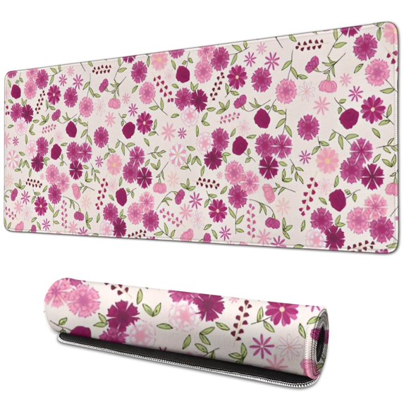 Long Mouse Pads for Desk,Pink Pioneer Flower Pattern Desk Mats on Top Of Desks, Desk Mouse Pad Extra Large with 3mm Non-Slip Base and Stitched Edge for Gaming,Office,Work,Home 31.5"x11.8"