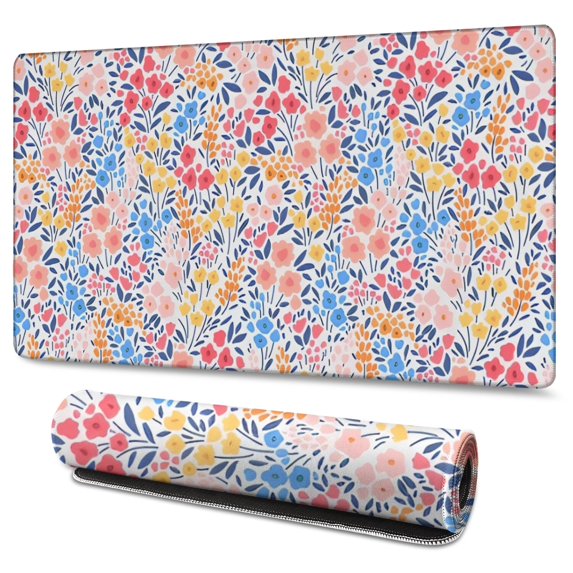 Long Mouse Pads for Desk,Pink Pioneer Flower Pattern Desk Mats on Top Of Desks, Desk Mouse Pad Extra Large with 3mm Non-Slip Base and Stitched Edge for Gaming,Office,Work,Home 47.3"x23.6"