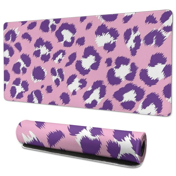 Long Mouse Pads for Desk,Pink and Purple Of Leopard Print Desk Mats on Top Of Desks, Desk Mouse Pad Extra Large with 3mm Non-Slip Base and Stitched Edge for Gaming,Office,Work,Home 35.4"x15.7"