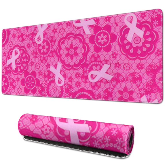 Long Mouse Pads for Desk,Pink Ribbon Pattern Desk Mats on Top Of Desks, Desk Mouse Pad Extra Large with 3mm Non-Slip Base and Stitched Edge for Gaming,Office,Work,Home 31.5x11.8in