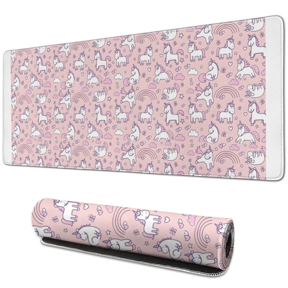 Long Mouse Pads for Desk,Pink Unicorn Doodle Pattern Desk Mats on Top Of Desks, Desk Mouse Pad Extra Large with 3mm Non-Slip Base and Stitched Edge for Gaming,Office,Work,Home 31.5"x11.8"