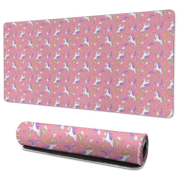 Long Mouse Pads for Desk,Pink Unicorn Heart Crescent Pattern Desk Mats on Top Of Desks, Desk Mouse Pad Extra Large with 3mm Non-Slip Base and Stitched Edge for Gaming,Office,Work,Home 35.4"x15.7"