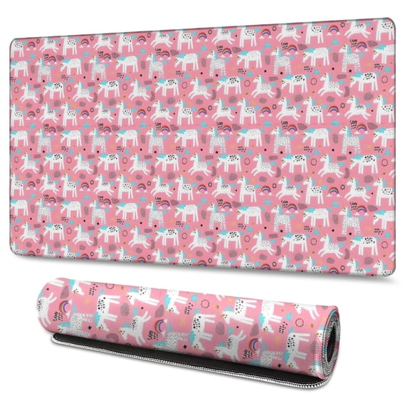 Long Mouse Pads for Desk,Pink Unicorn Rainbow Pattern Desk Mats on Top Of Desks, Desk Mouse Pad Extra Large with 3mm Non-Slip Base and Stitched Edge for Gaming,Office,Work,Home 47.3"x23.6"