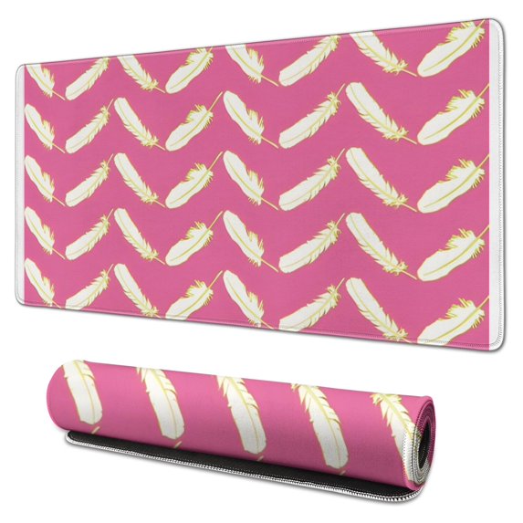 Long Mouse Pads for Desk,Pink and Yellow Feather Pattern Desk Mats on Top Of Desks, Desk Mouse Pad Extra Large with 3mm Non-Slip Base and Stitched Edge for Gaming,Office,Work,Home 31.5"x15.7"