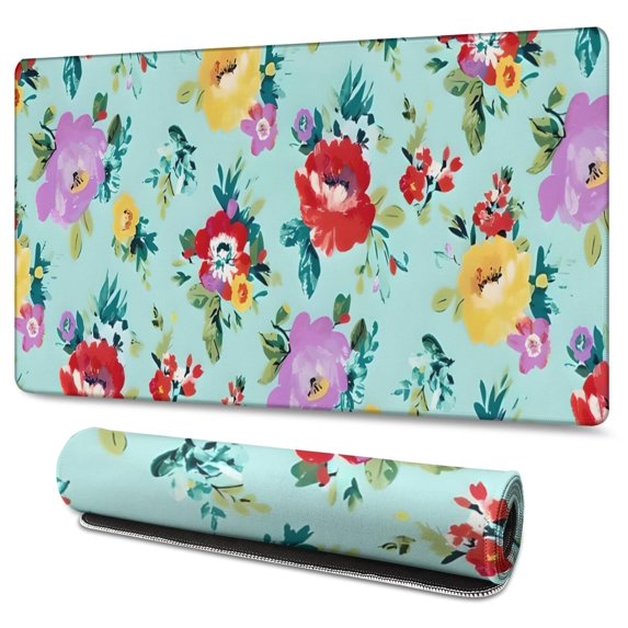 Long Mouse Pads for Desk,Pioneer Flower Floral Print Pattern Desk Mats on Top Of Desks, Desk Mouse Pad Extra Large with 3mm Non-Slip Base and Stitched Edge for Gaming,Office,Work,Home 47.3"x23.6"
