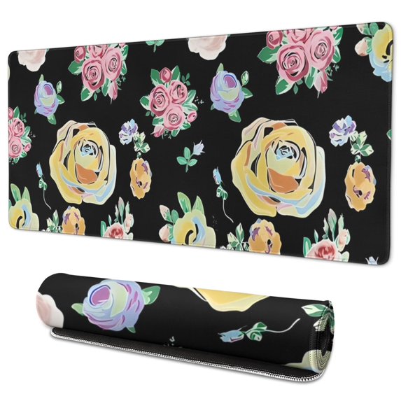 Long Mouse Pads for Desk,Pioneer Flower Floral Print Pattern Desk Mats on Top Of Desks, Desk Mouse Pad Extra Large with 3mm Non-Slip Base and Stitched Edge for Gaming,Office,Work,Home 35.4"x15.7"
