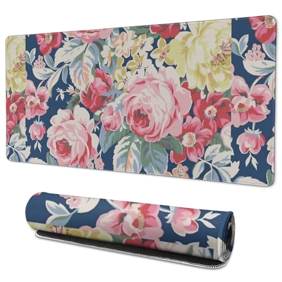 Long Mouse Pads for Desk,Pioneer Flower Floral Print Pattern Desk Mats on Top Of Desks, Desk Mouse Pad Extra Large with 3mm Non-Slip Base and Stitched Edge for Gaming,Office,Work,Home 35.4"x15.7"