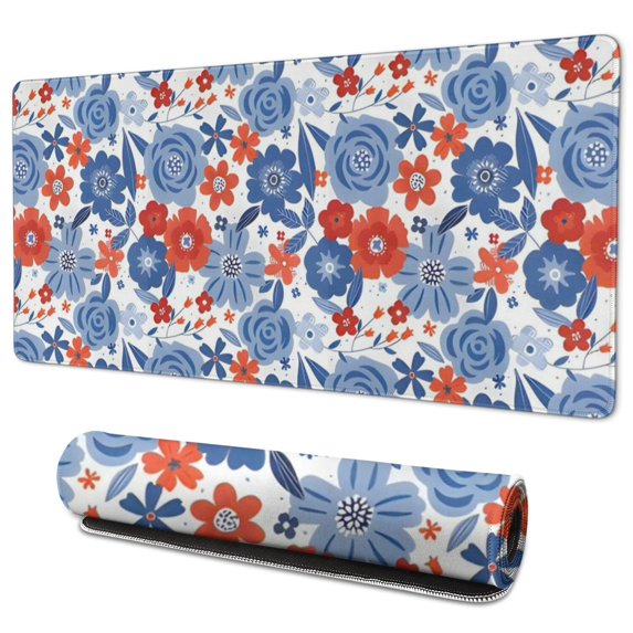 Long Mouse Pads for Desk,Pioneer Flower Floral Print Pattern Desk Mats on Top Of Desks, Desk Mouse Pad Extra Large with 3mm Non-Slip Base and Stitched Edge for Gaming,Office,Work,Home 35.4"x15.7"