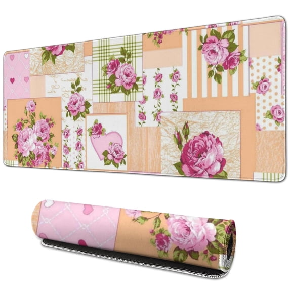 Long Mouse Pads for Desk,Pioneer Flower Floral Print Pattern Desk Mats on Top Of Desks, Desk Mouse Pad Extra Large with 3mm Non-Slip Base and Stitched Edge for Gaming,Office,Work,Home 31.5"x11.8"