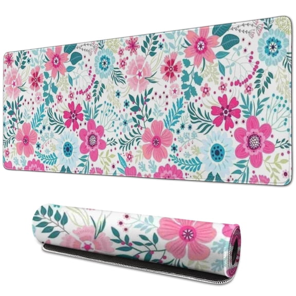 Long Mouse Pads for Desk,Pioneer Flower Floral Print Pattern Desk Mats on Top Of Desks, Desk Mouse Pad Extra Large with 3mm Non-Slip Base and Stitched Edge for Gaming,Office,Work,Home 31.5"x11.8"