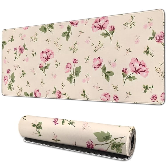 Long Mouse Pads for Desk,Pioneer Flower Floral Print Pattern Desk Mats on Top Of Desks, Desk Mouse Pad Extra Large with 3mm Non-Slip Base and Stitched Edge for Gaming,Office,Work,Home 31.5"x11.8"