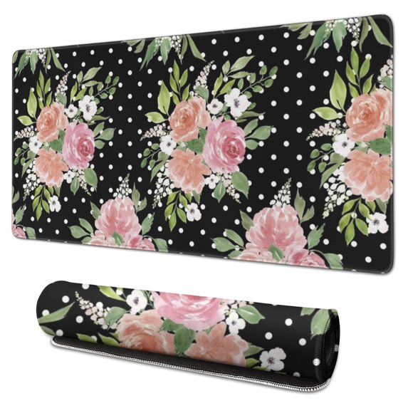 Long Mouse Pads for Desk,Pioneer Flower Floral Print Pattern Desk Mats on Top Of Desks, Desk Mouse Pad Extra Large with 3mm Non-Slip Base and Stitched Edge for Gaming,Office,Work,Home 31.5"x15.7"