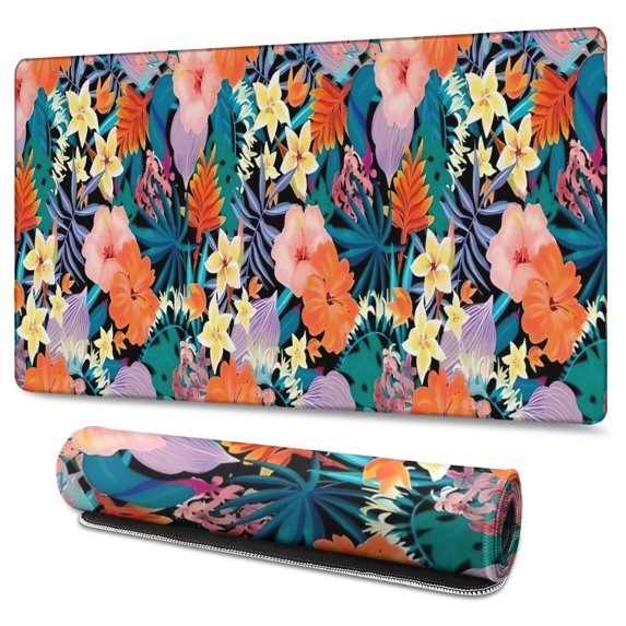 Long Mouse Pads for Desk,Pioneer Flower Floral Print Pattern Desk Mats on Top Of Desks, Desk Mouse Pad Extra Large with 3mm Non-Slip Base and Stitched Edge for Gaming,Office,Work,Home 47.3"x23.6"