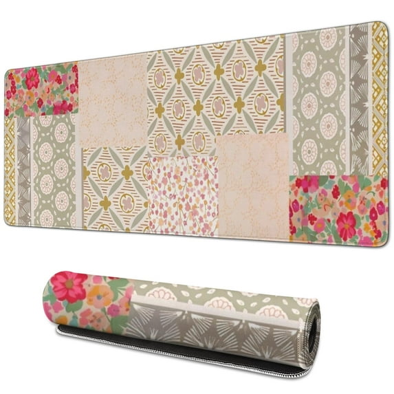 Long Mouse Pads for Desk,Pioneer Flower Floral Print Pattern Desk Mats on Top Of Desks, Desk Mouse Pad Extra Large with 3mm Non-Slip Base and Stitched Edge for Gaming,Office,Work,Home 31.5"x11.8"