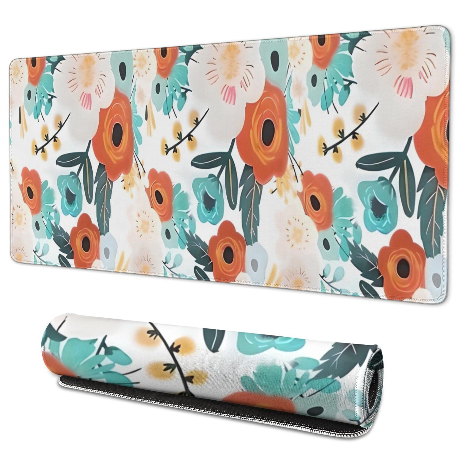 Long Mouse Pads for Desk,Pioneer Flower Floral Print Pattern Desk Mats on Top Of Desks, Desk Mouse Pad Extra Large with 3mm Non-Slip Base and Stitched Edge for Gaming,Office,Work,Home 35.4"x15.7"