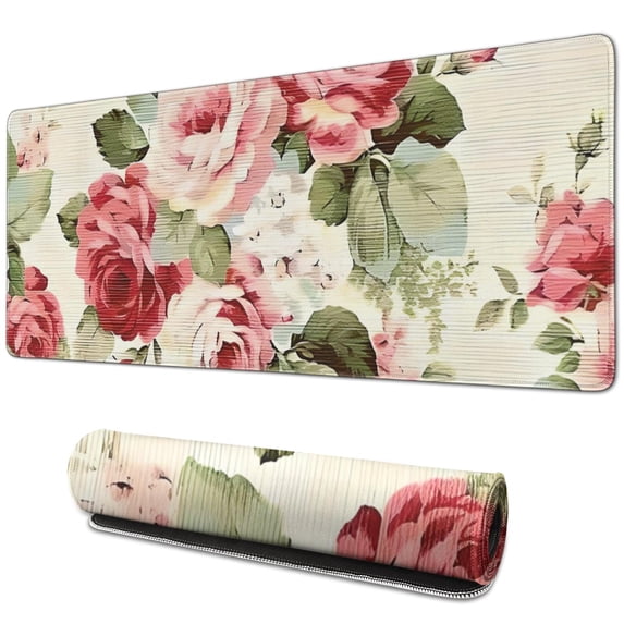 Long Mouse Pads for Desk,Pioneer Flower Floral Print Pattern Desk Mats on Top Of Desks, Desk Mouse Pad Extra Large with 3mm Non-Slip Base and Stitched Edge for Gaming,Office,Work,Home 31.5"x11.8"