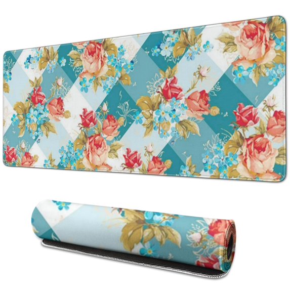 Long Mouse Pads for Desk,Pioneer Flower Floral Print Pattern Desk Mats on Top Of Desks, Desk Mouse Pad Extra Large with 3mm Non-Slip Base and Stitched Edge for Gaming,Office,Work,Home 31.5"x11.8"
