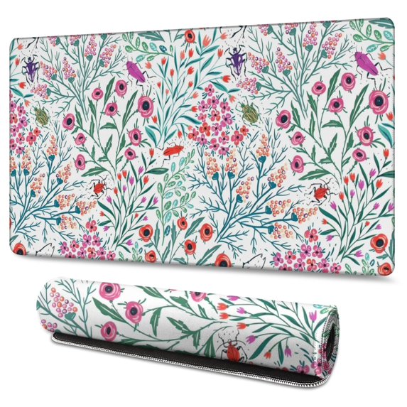 Long Mouse Pads for Desk,Pioneer Flower Floral Print Pattern Desk Mats on Top Of Desks, Desk Mouse Pad Extra Large with 3mm Non-Slip Base and Stitched Edge for Gaming,Office,Work,Home 47.3"x23.6"