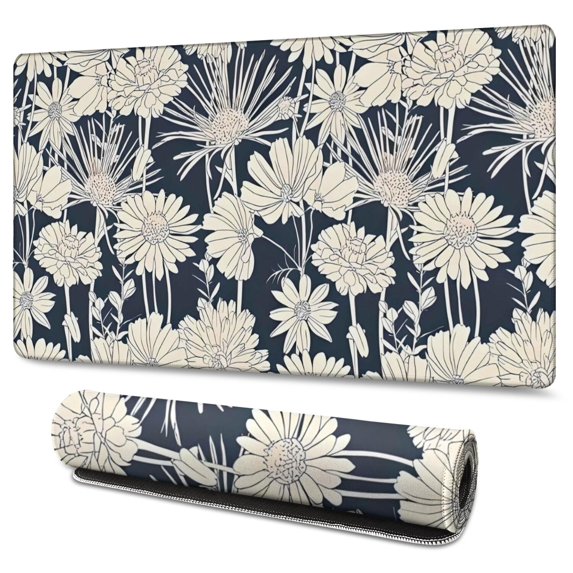 Long Mouse Pads for Desk,Pioneer Flower Floral Print Pattern Desk Mats on Top Of Desks, Desk Mouse Pad Extra Large with 3mm Non-Slip Base and Stitched Edge for Gaming,Office,Work,Home 47.3"x23.6"