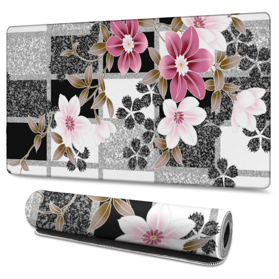 Long Mouse Pads for Desk,Pioneer Flower Floral Print Pattern Desk Mats on Top Of Desks, Desk Mouse Pad Extra Large with 3mm Non-Slip Base and Stitched Edge for Gaming,Office,Work,Home 47.3"x23.6"