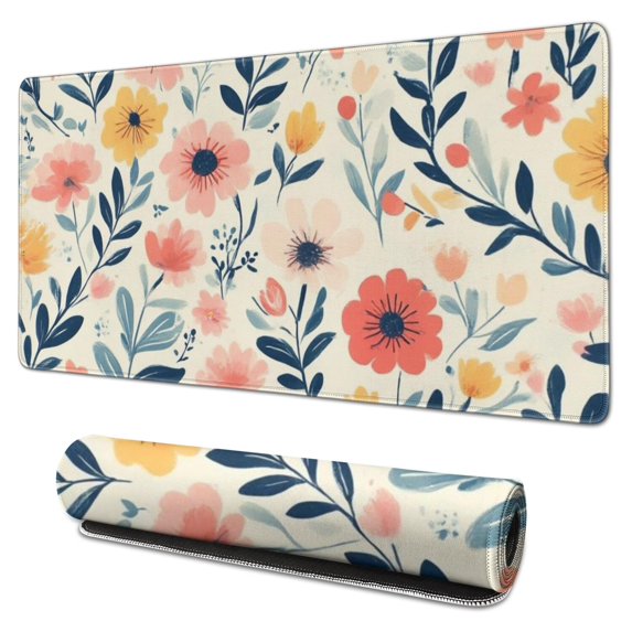 Long Mouse Pads for Desk,Pioneer Flower Floral Print Pattern Desk Mats on Top Of Desks, Desk Mouse Pad Extra Large with 3mm Non-Slip Base and Stitched Edge for Gaming,Office,Work,Home 31.5"x15.7"