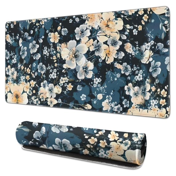 Long Mouse Pads for Desk,Pioneer Flower Floral Print Pattern Desk Mats on Top Of Desks, Desk Mouse Pad Extra Large with 3mm Non-Slip Base and Stitched Edge for Gaming,Office,Work,Home 31.5"x15.7"
