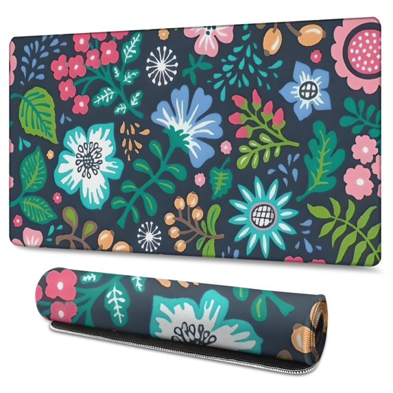 Long Mouse Pads for Desk,Pioneer Flower Floral Print Pattern Desk Mats on Top Of Desks, Desk Mouse Pad Extra Large with 3mm Non-Slip Base and Stitched Edge for Gaming,Office,Work,Home 47.3"x23.6"