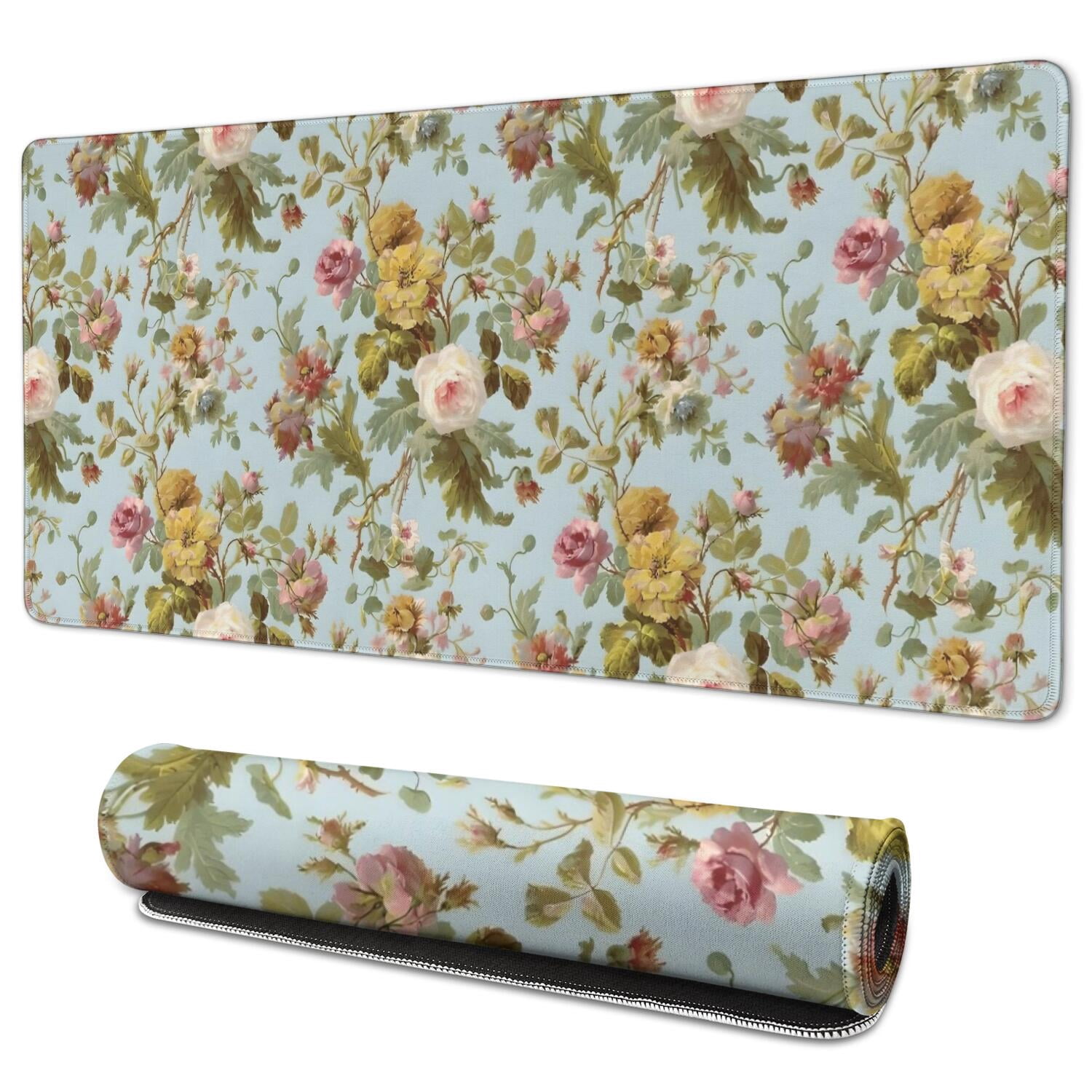 Long Mouse Pads for Desk,Pioneer Flower Floral Print Pattern Desk Mats on Top Of Desks, Desk Mouse Pad Extra Large with 3mm Non-Slip Base and Stitched Edge for Gaming,Office,Work,Home 35.4"x15.7"
