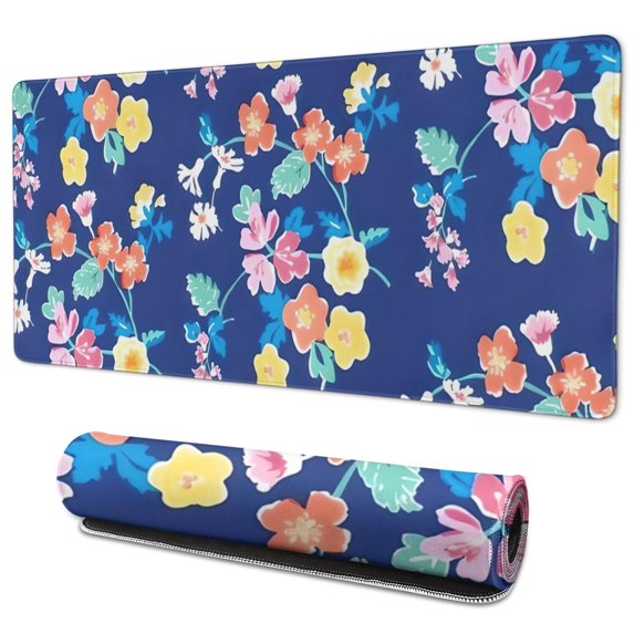 Long Mouse Pads for Desk,Pioneer Flower Floral Print Pattern Desk Mats on Top Of Desks, Desk Mouse Pad Extra Large with 3mm Non-Slip Base and Stitched Edge for Gaming,Office,Work,Home 35.4"x15.7"