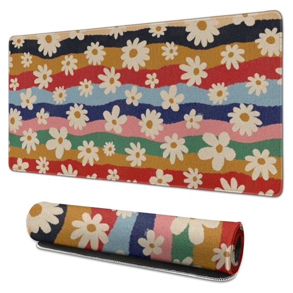 Long Mouse Pads for Desk,Pioneer Flower Floral Print Pattern Desk Mats on Top Of Desks, Desk Mouse Pad Extra Large with 3mm Non-Slip Base and Stitched Edge for Gaming,Office,Work,Home 31.5"x15.7"