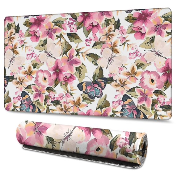Long Mouse Pads for Desk,Pioneer Flower Floral Print Pattern Desk Mats on Top Of Desks, Desk Mouse Pad Extra Large with 3mm Non-Slip Base and Stitched Edge for Gaming,Office,Work,Home 47.3"x23.6"
