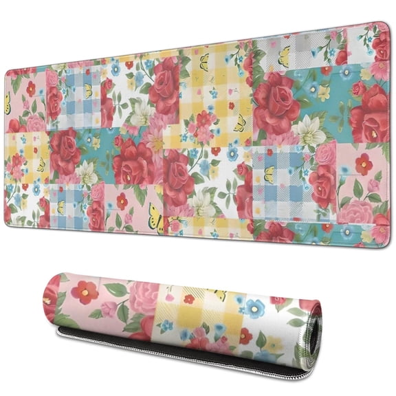 Long Mouse Pads for Desk,Pioneer Flower Floral Print Pattern Desk Mats on Top Of Desks, Desk Mouse Pad Extra Large with 3mm Non-Slip Base and Stitched Edge for Gaming,Office,Work,Home 31.5"x11.8"