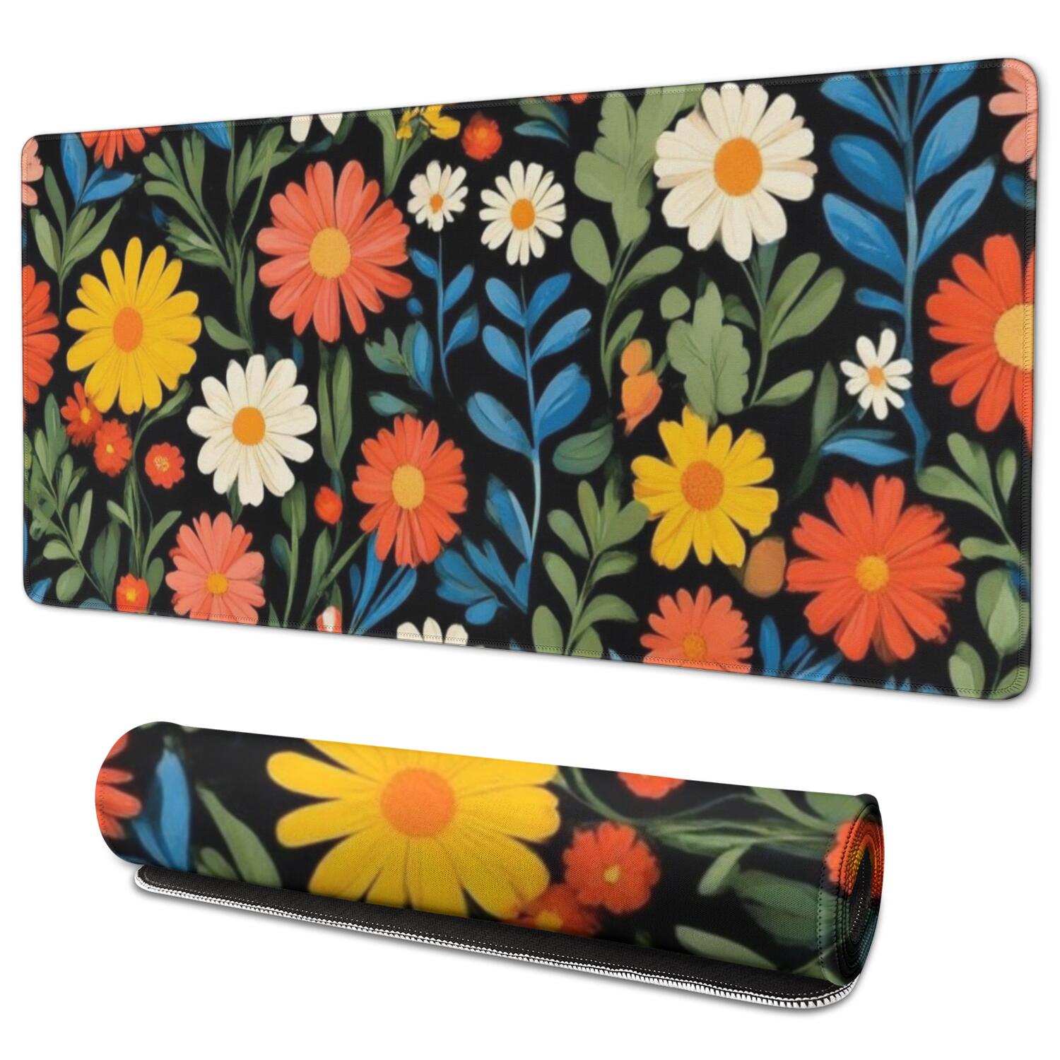 Long Mouse Pads for Desk,Pioneer Flower Floral Print Pattern Desk Mats on Top Of Desks, Desk Mouse Pad Extra Large with 3mm Non-Slip Base and Stitched Edge for Gaming,Office,Work,Home 35.4"x15.7"