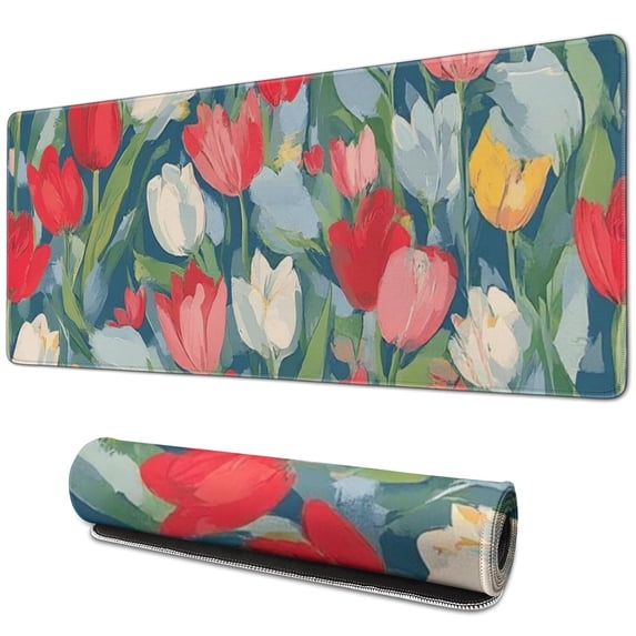 Long Mouse Pads for Desk,Pioneer Flower Floral Print Pattern Desk Mats on Top Of Desks, Desk Mouse Pad Extra Large with 3mm Non-Slip Base and Stitched Edge for Gaming,Office,Work,Home 31.5"x11.8"