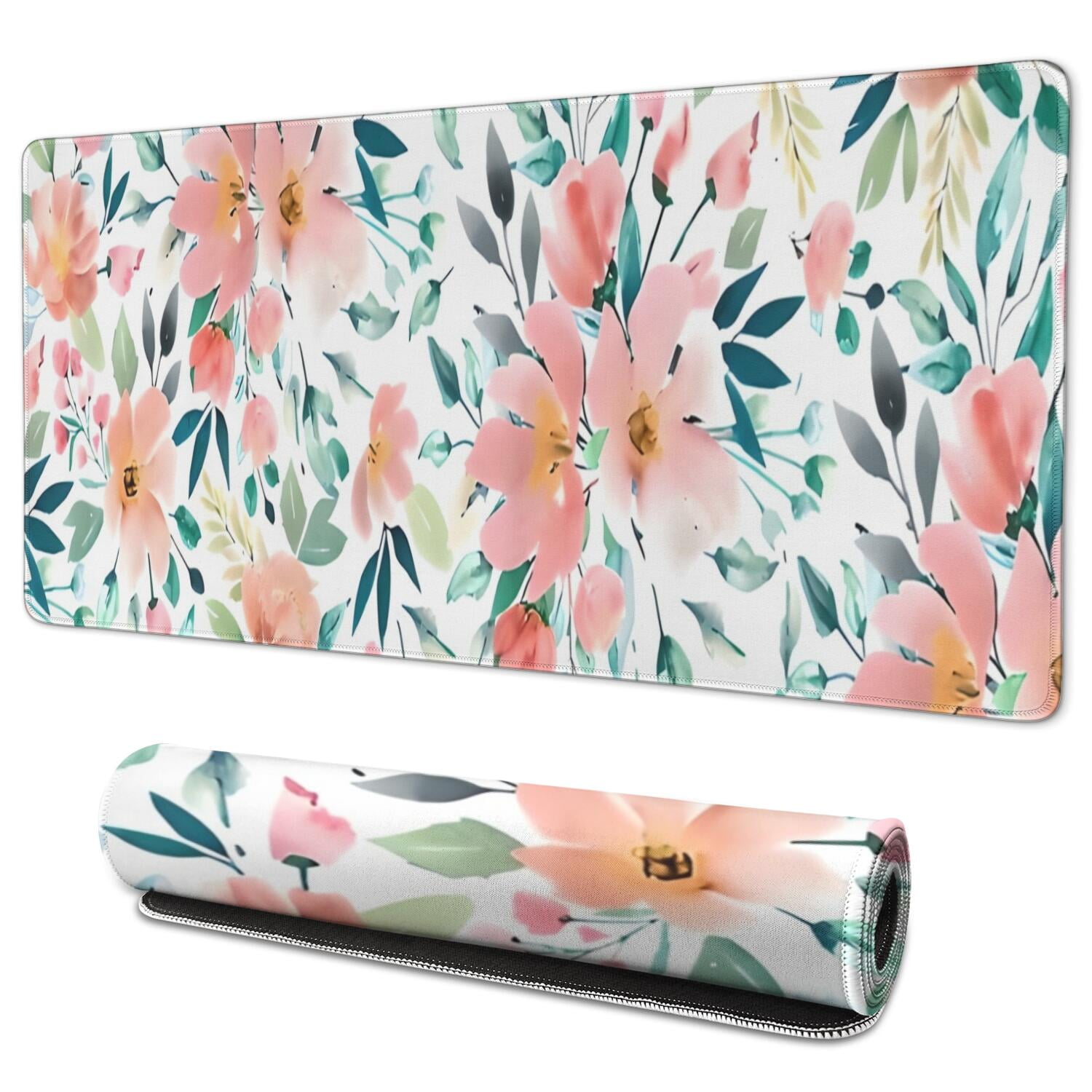 Long Mouse Pads for Desk,Pioneer Flower Floral Print Pattern Desk Mats on Top Of Desks, Desk Mouse Pad Extra Large with 3mm Non-Slip Base and Stitched Edge for Gaming,Office,Work,Home 35.4"x15.7"