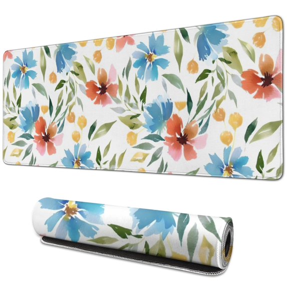 Long Mouse Pads for Desk,Pioneer Flower Floral Print Pattern Desk Mats on Top Of Desks, Desk Mouse Pad Extra Large with 3mm Non-Slip Base and Stitched Edge for Gaming,Office,Work,Home 31.5"x11.8"