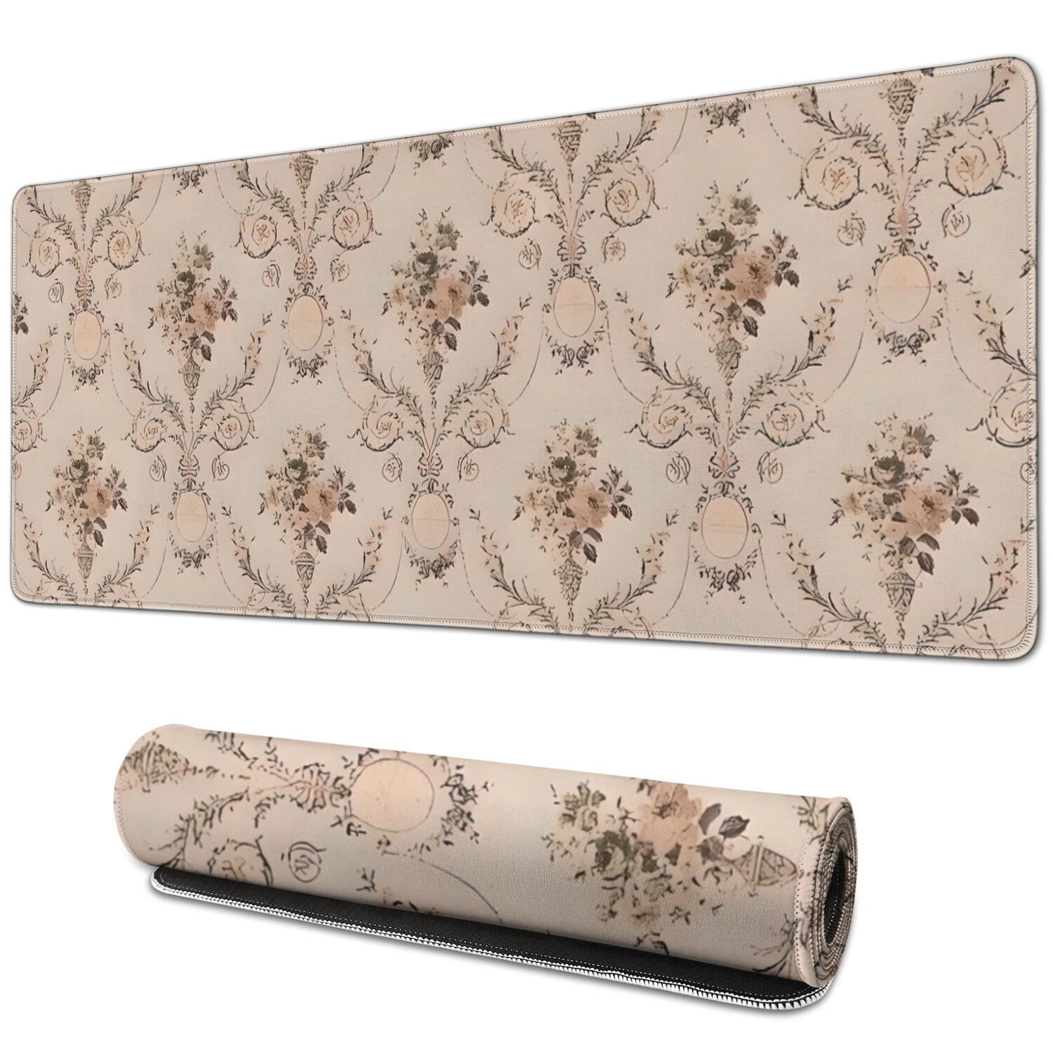 Long Mouse Pads for Desk,Pioneer Flower Floral Print Pattern Desk Mats on Top Of Desks, Desk Mouse Pad Extra Large with 3mm Non-Slip Base and Stitched Edge for Gaming,Office,Work,Home 31.5"x11.8"