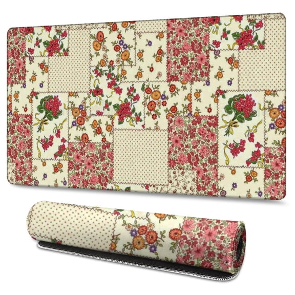 Long Mouse Pads for Desk,Pioneer Flower Floral Print Pattern Desk Mats on Top Of Desks, Desk Mouse Pad Extra Large with 3mm Non-Slip Base and Stitched Edge for Gaming,Office,Work,Home 47.3"x23.6"