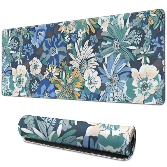Long Mouse Pads for Desk,Pioneer Flower Floral Print Pattern Desk Mats on Top Of Desks, Desk Mouse Pad Extra Large with 3mm Non-Slip Base and Stitched Edge for Gaming,Office,Work,Home 31.5"x11.8"
